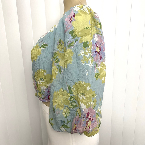 Calypso St Barth Cropped Top Blouse Square Neck Balloon 3/4 Sleeve Floral S - Picture 3 of 7